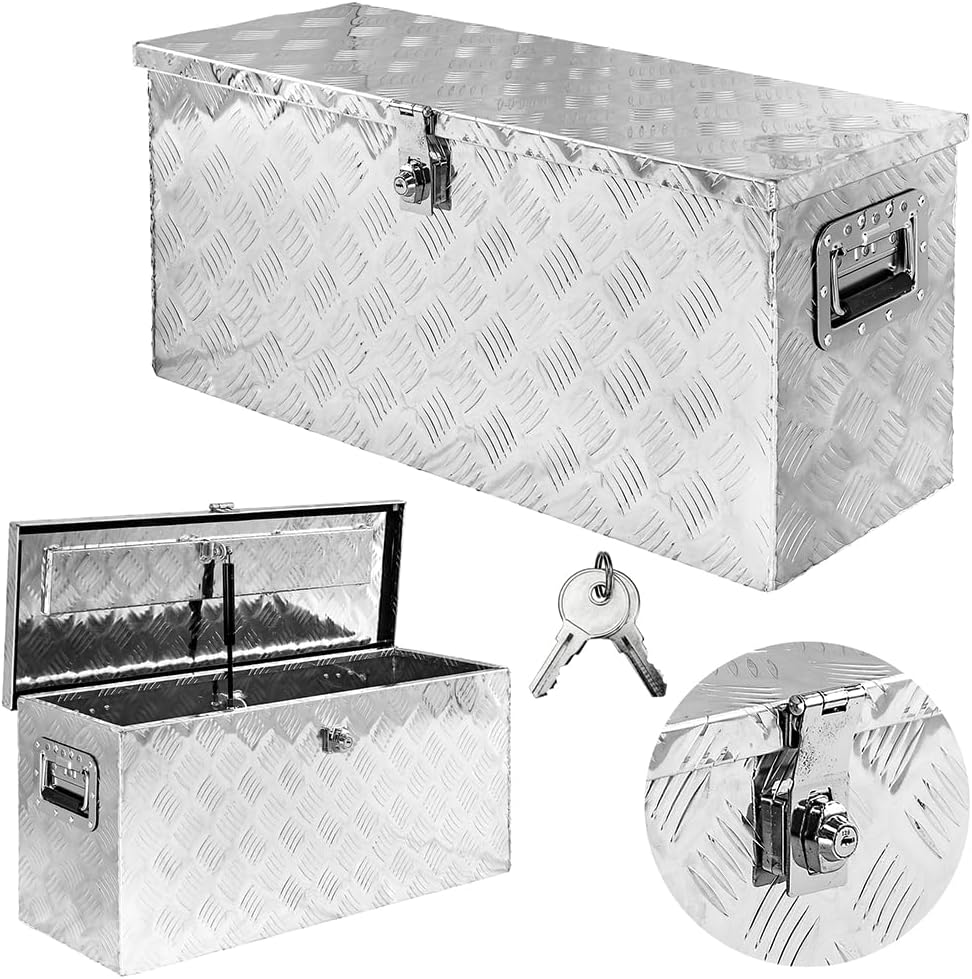 Trucky Truckbox aus Aluminium, Modell D080, 78 x 28 x 35 cm, Abschliessbar, Robustes Riffelblech, in