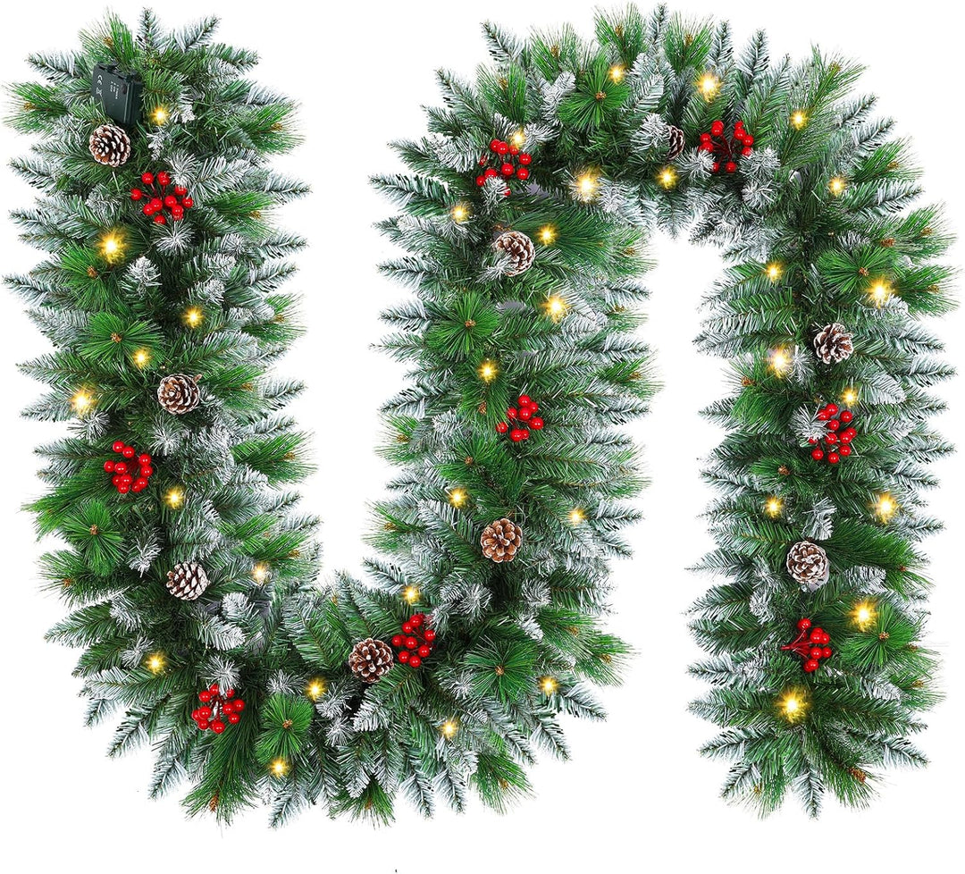 SHAVINGFUN Weihnachtsgirlande,2.7M/9Ft Weihnachtsgirlande Vorbeleuchteter Künstlicher weihnachtsgirl