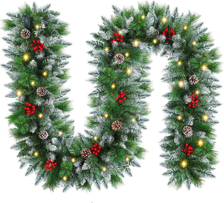 SHAVINGFUN Weihnachtsgirlande,2.7M/9Ft Weihnachtsgirlande Vorbeleuchteter Künstlicher weihnachtsgirl