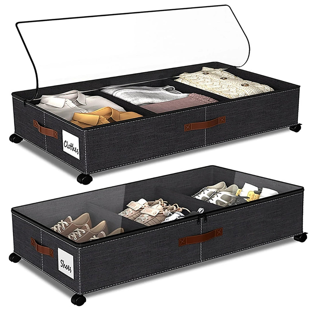 2 Stück Unterbett Aufbewahrungsbox 50L Unterbettkommode mit Rollen & Verstellbar Trennwand Bettkaste