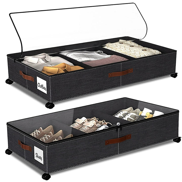2 Stück Unterbett Aufbewahrungsbox 50L Unterbettkommode mit Rollen & Verstellbar Trennwand Bettkaste