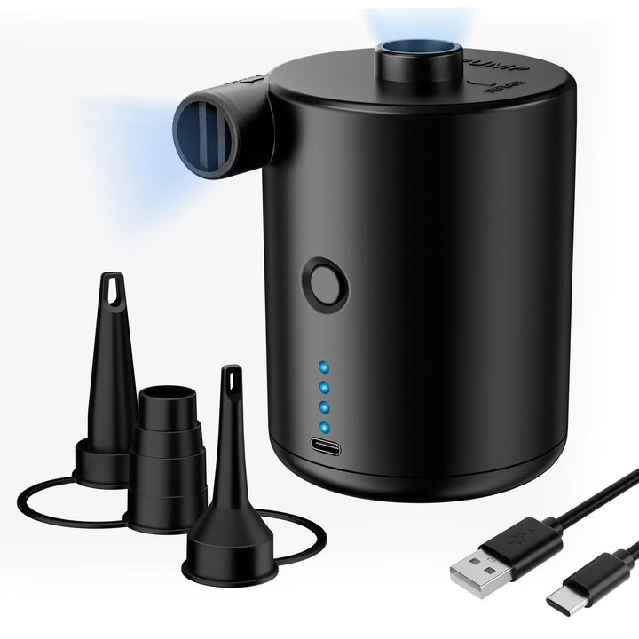 Elektrische Luftpumpe, 4000mAh Akku Pumpe mit 3 Düsen,Wiederaufladbare Luftpumpe,Schnellem Aufblasen