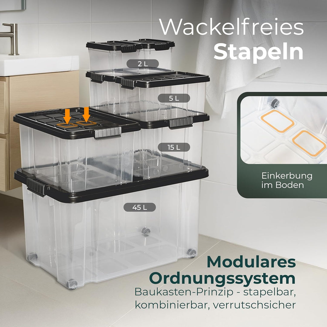 Novaliv 3x Unterbettkommode mit Rollen 28L Aufbewahrungsbox Deckel Anthrazit Nestbar stapelbare mit