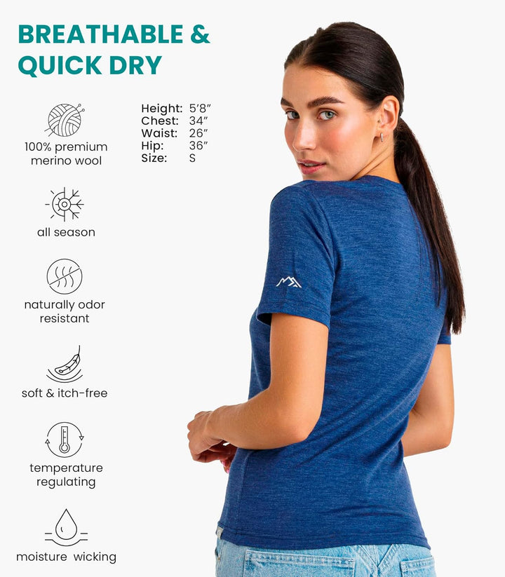 Merino.tech 100% Merino Shirt Damen Wandern - Merinowolle Tshirt Damen Kurzarm - Sport Thermo Unterh
