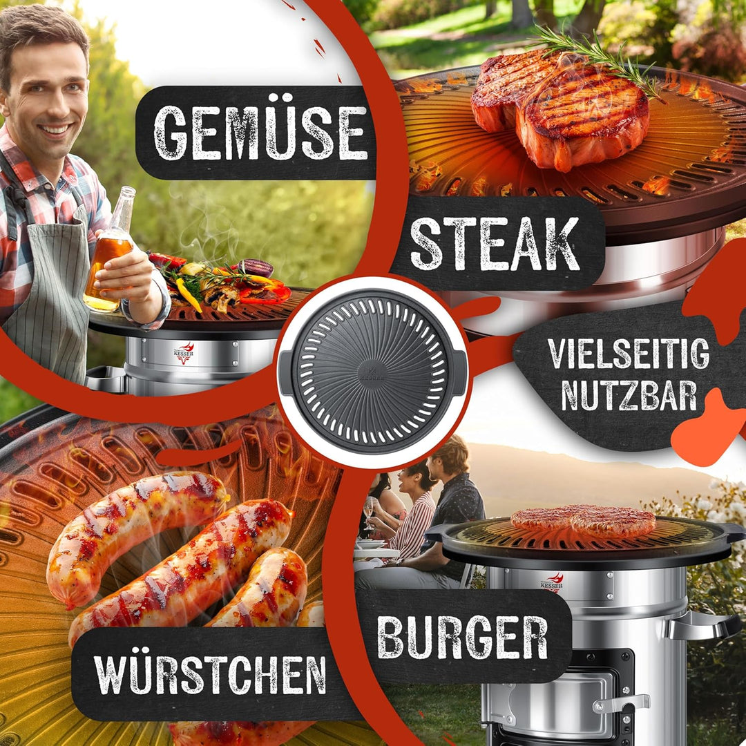 KESSER® Grillplatte für Raketenofen, Dutch Oven BBQ Rakete Holzofen Camping Campingkocher Campinggri