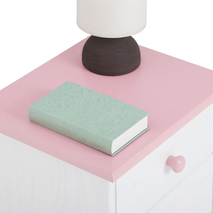 IDIMEX Nachttisch Rondo, Kiefer massiv, weiss-rosa lackiert, 2 Schubladen, Landhausstil, Massivholz,