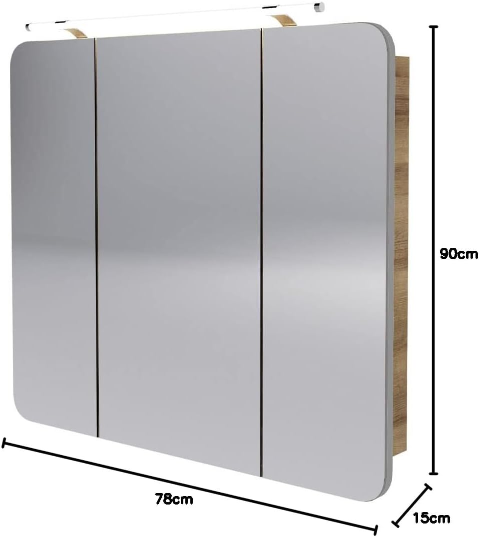 FACKELMANN Milano Spiegelschrank mit LED-Beleuchtung – Alibertschrank 3-türig fürs Badezimmer (90 cm