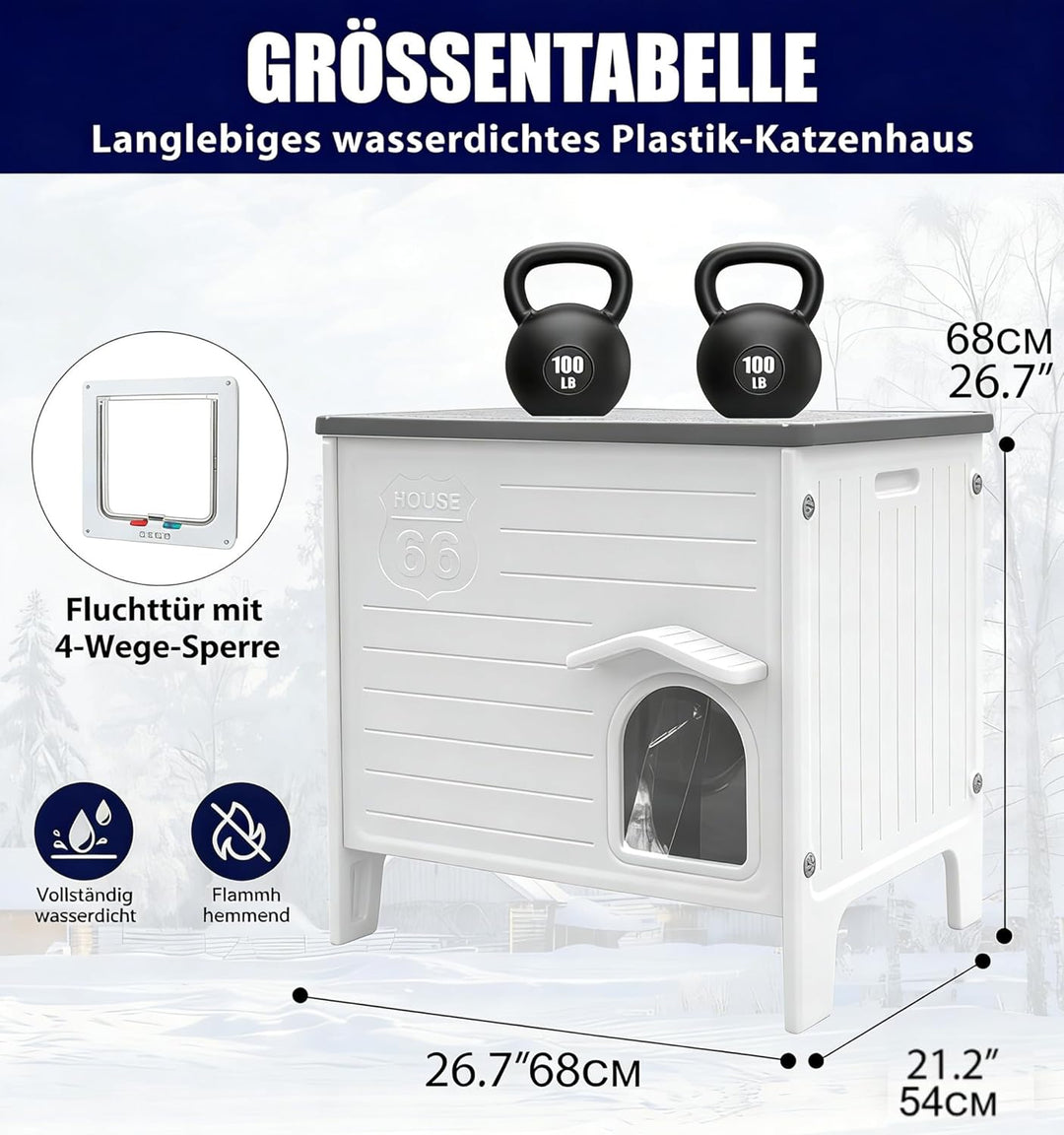 HiCaptain Outdoor Katzenhaus Winterfeste, isolierte Katzenhöhle inklusive Polster, aus Kunststoff fü