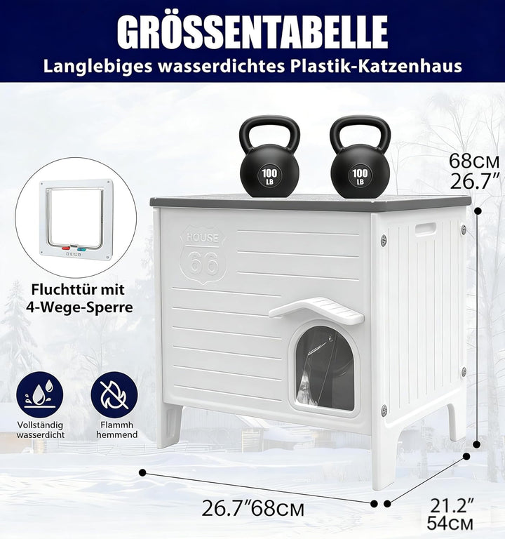 HiCaptain Outdoor Katzenhaus Winterfeste, isolierte Katzenhöhle inklusive Polster, aus Kunststoff fü