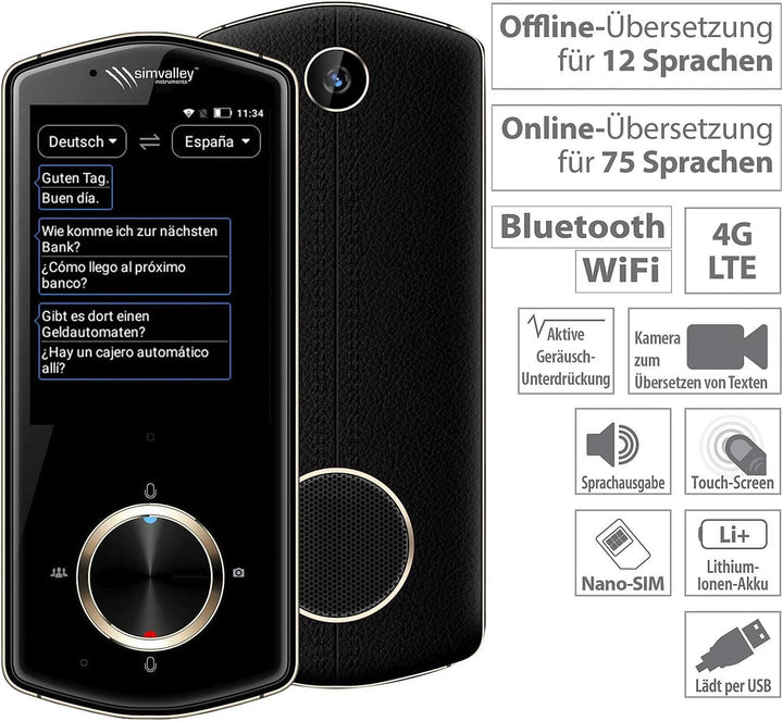 simvalley MOBILE Übersetzungscomputer: Mobiler Echtzeit-Sprachübersetzer, 75 Sprachen, mit Kamera, 4