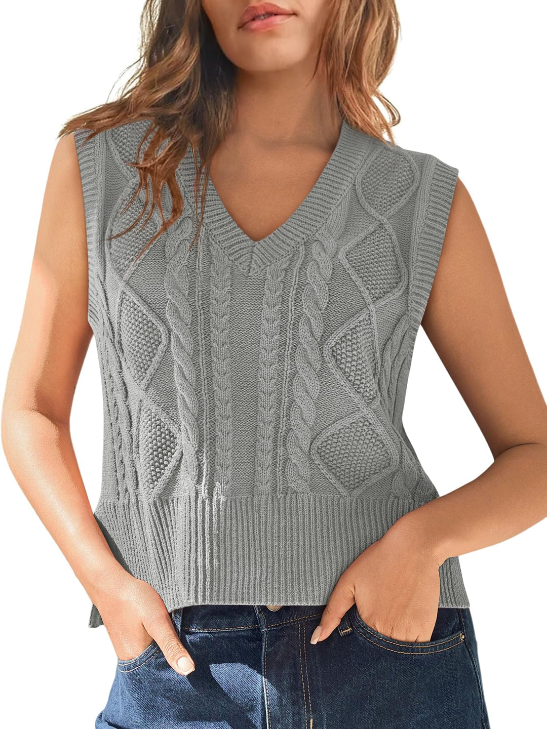 Tongmingyun Pullunder Damen Ärmellos V-Ausschnitt Strick Pullover Basic Strickweste Einfarbig Tank T