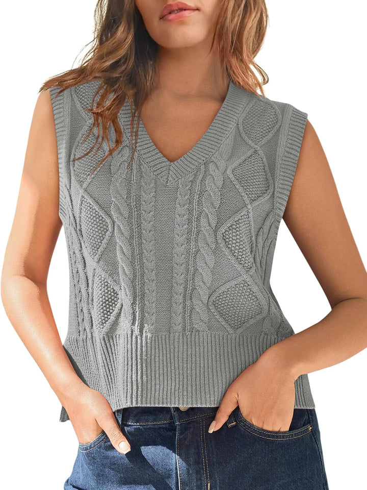 Tongmingyun Pullunder Damen Ärmellos V-Ausschnitt Strick Pullover Basic Strickweste Einfarbig Tank T