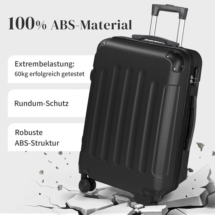 LEADZM Koffer Set 5 teilig Hartschale mit Kosmetikkoffer (Schwarz) | Kofferset mit verstärkten Ecken