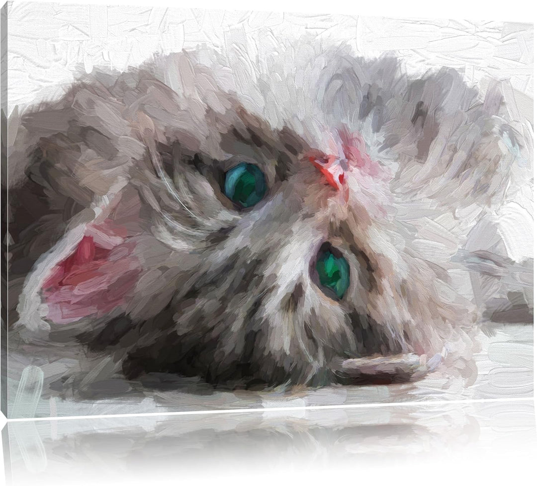 Pixxprint Süsses Katzenbaby als Leinwandbild/Grösse: 100x70 cm/Wandbild/Kunstdruck/fertig bespannt,