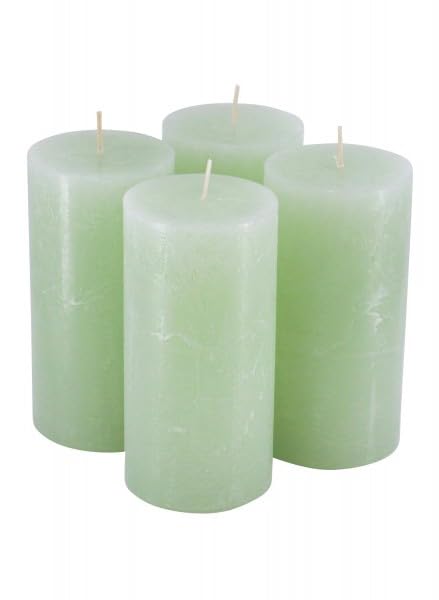 Rustikale Stumpenkerzen – 4 Stück - Wachskerzen/Rustickerzen/Adventskerzen Weihnachten (Softgrün, Gr