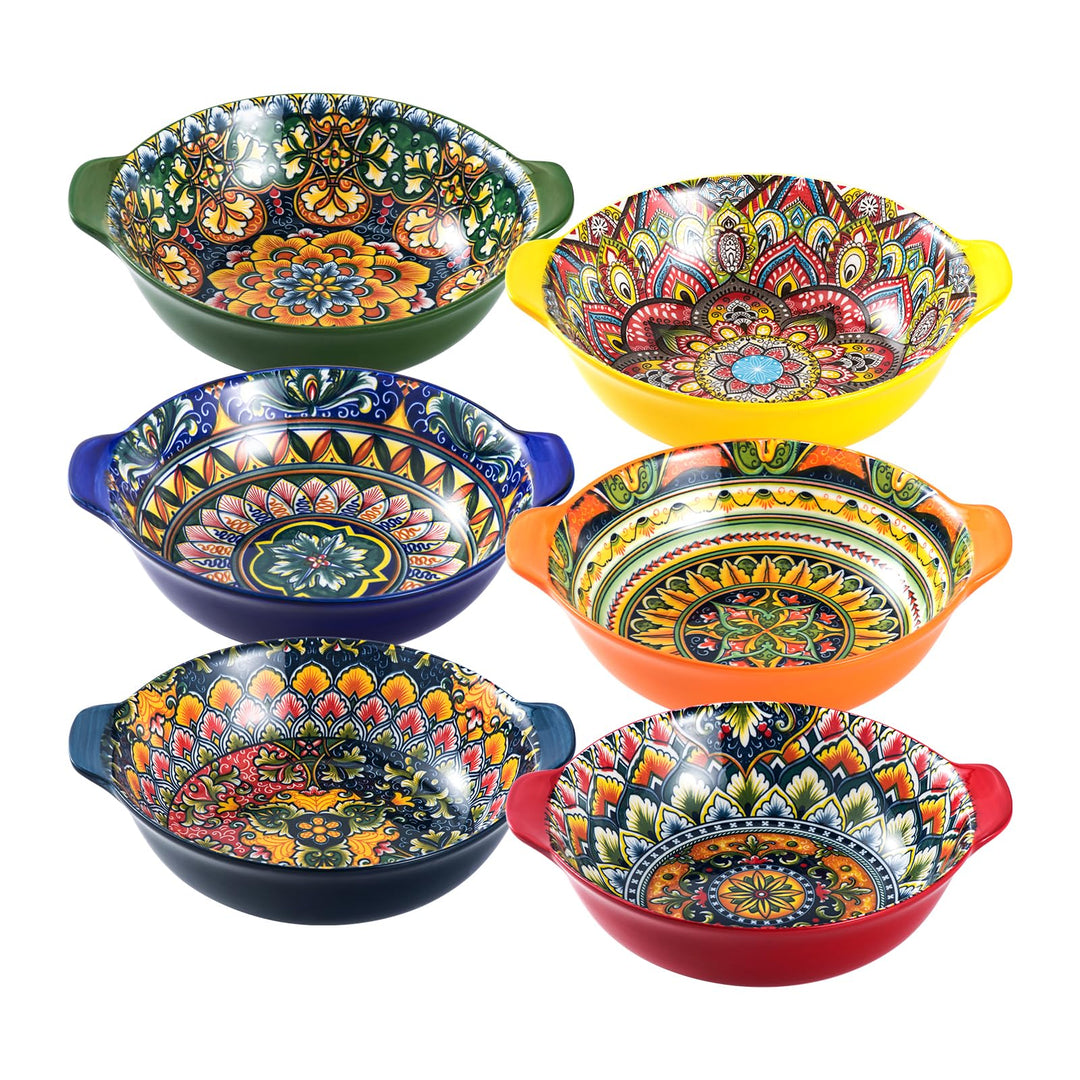 Henten Home Schalensets mit Griffen, Salatteller Servierteller 6er Set, 520ml Keramik Pastateller fü