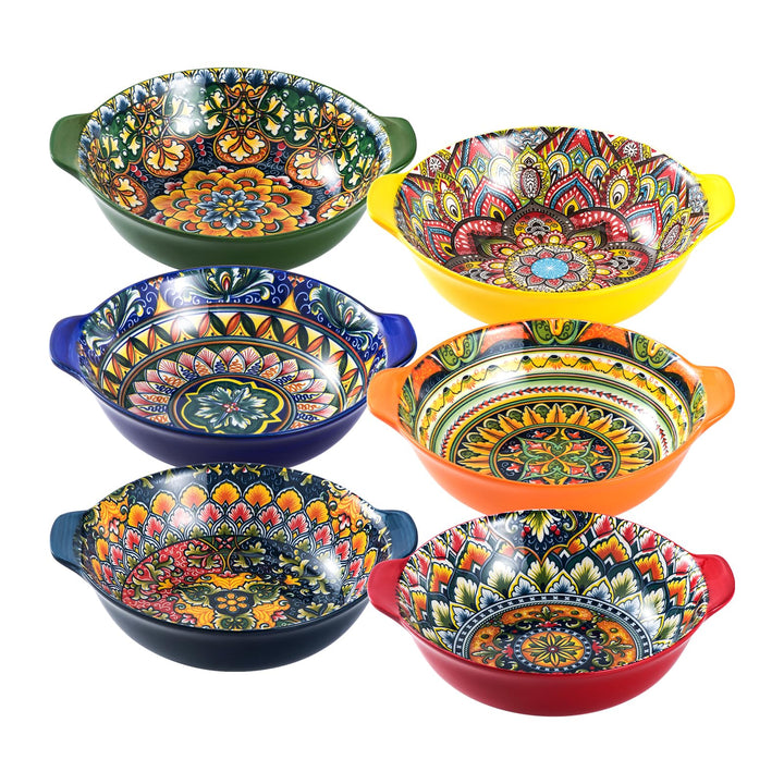 Henten Home Schalensets mit Griffen, Salatteller Servierteller 6er Set, 520ml Keramik Pastateller fü