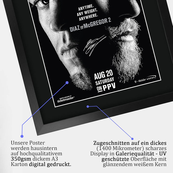 HWC Trading A3 FR UFC 202 Programm Poster Conor McGregor Nate Diaz signiertes Geschenk gerahmt A3 ge