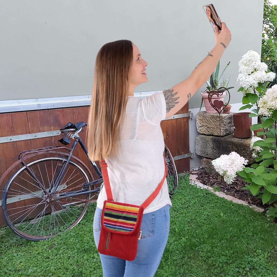 Sunsa Damen Umhängetasche. Nachhaltige Crossover Handy Tasche aus Canvas/Leinwand & gestreifte Baumw