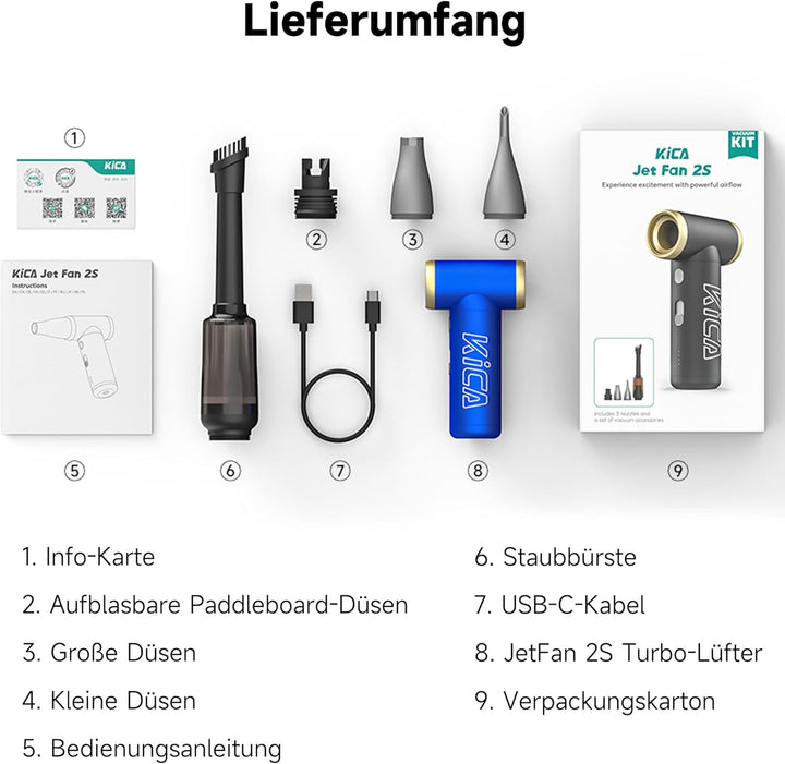Kica JetFan 2S Kit Elektrischer Air Duster – Metallgehäuse, 117.000 U/min, stufenlose Steuerung & Tu