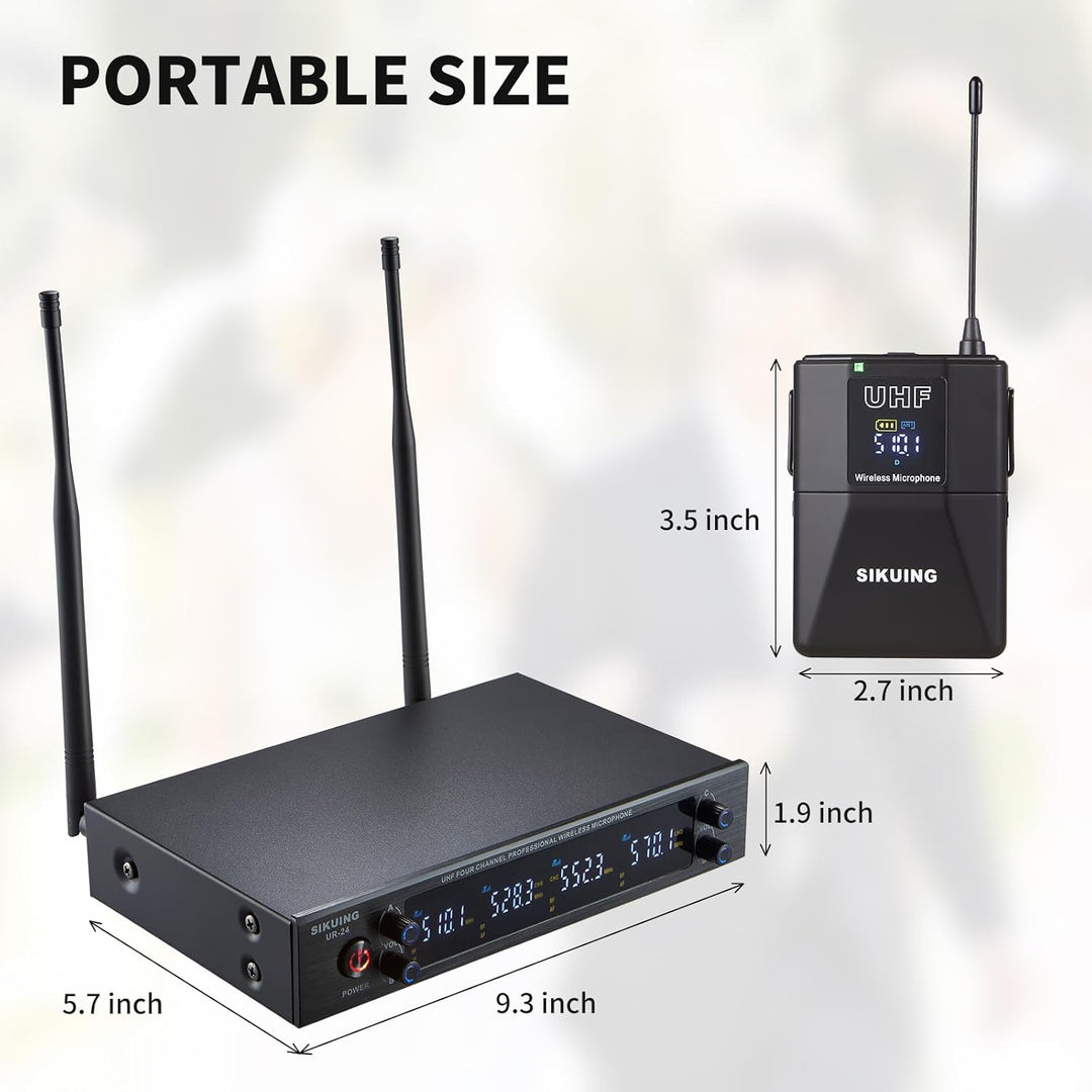 4-Kanal Mikrofon Wireless Kabellos mit Lavalier-Kopfbügelmikrofonen, 4x50 einstellbare Frequenzen, i