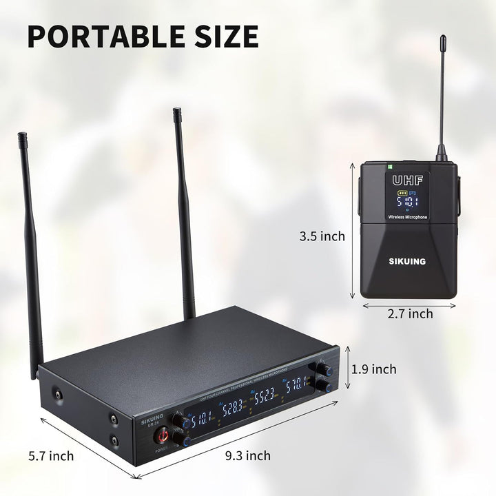 4-Kanal Mikrofon Wireless Kabellos mit Lavalier-Kopfbügelmikrofonen, 4x50 einstellbare Frequenzen, i