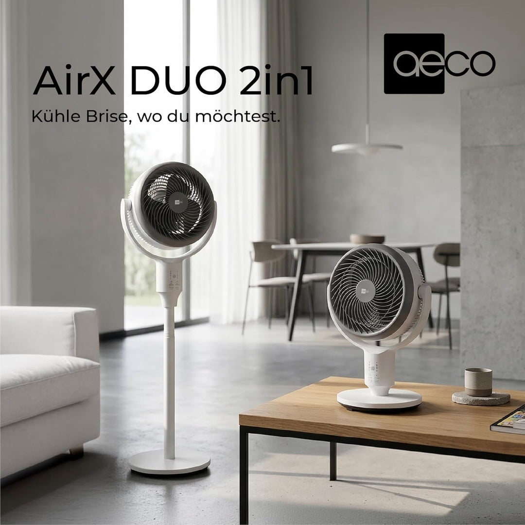 aeco AirX Duo 2in1 Tischventilator & Standventilator mit Fernbedienung | 61-118 cm Höhe | 135° + 85°