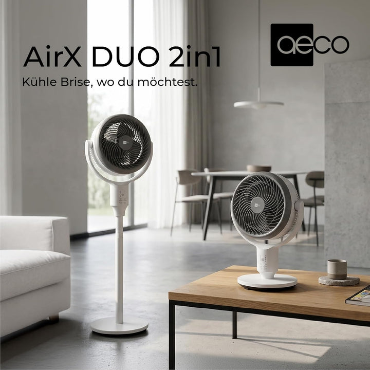 aeco AirX Duo 2in1 Tischventilator & Standventilator mit Fernbedienung | 61-118 cm Höhe | 135° + 85°
