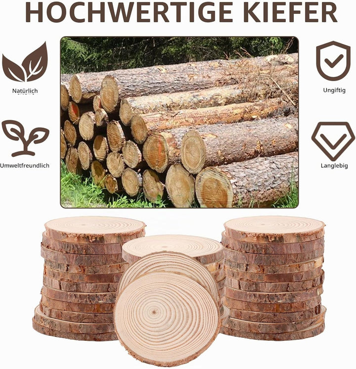 APACALI 50 Stück Holzscheiben zum Basteln, 6-7cm Baumscheiben, Kleine Baumscheiben zum Basteln mit R