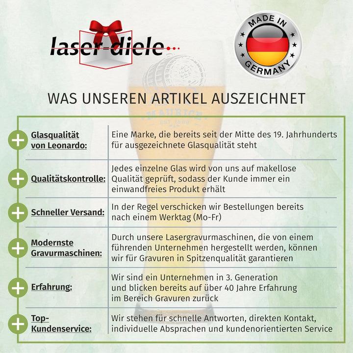 laser-diele Leonardo Weizenglas mit Gravur - Ideales Vatertagsgeschenk für Papa - 0,5l - Personalisi