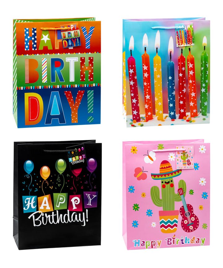 TSI Geschenktüten GEBURTSTAG, 12er Packung, Grösse: Gross (HxBxT 32 x 26 x 13,5 cm), Art. Nr. 84314
