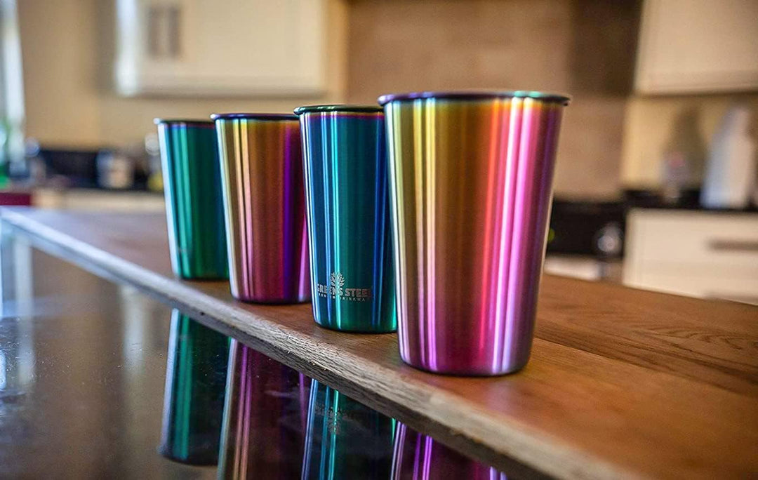 Greens Steel Edelstahl Kinderbecher - Regenbogen, 300ml I Premium Trinkgläser I Plastikfrei I Stapel