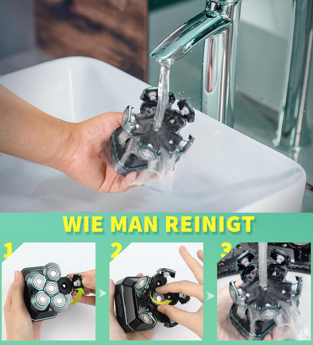 Glatzen Rasierer Herren elektrisch, Luctry Kopfrasierer für Männer mit Glatze, IPX7 Wasserdicht Glat