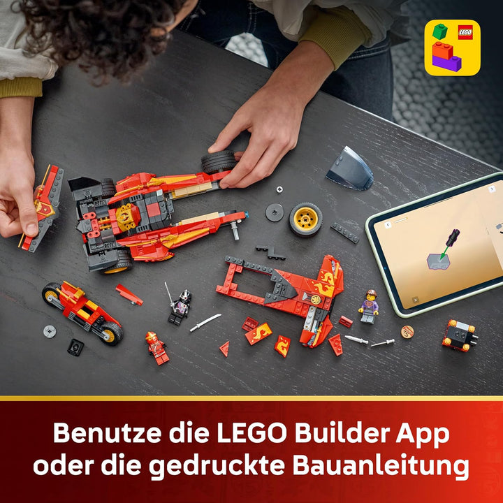 LEGO NINJAGO 15-jähriges Jubiläum: X-1 Ninja Supercar - Rennwagen Modellbau mit Motorrad und 3 Minif