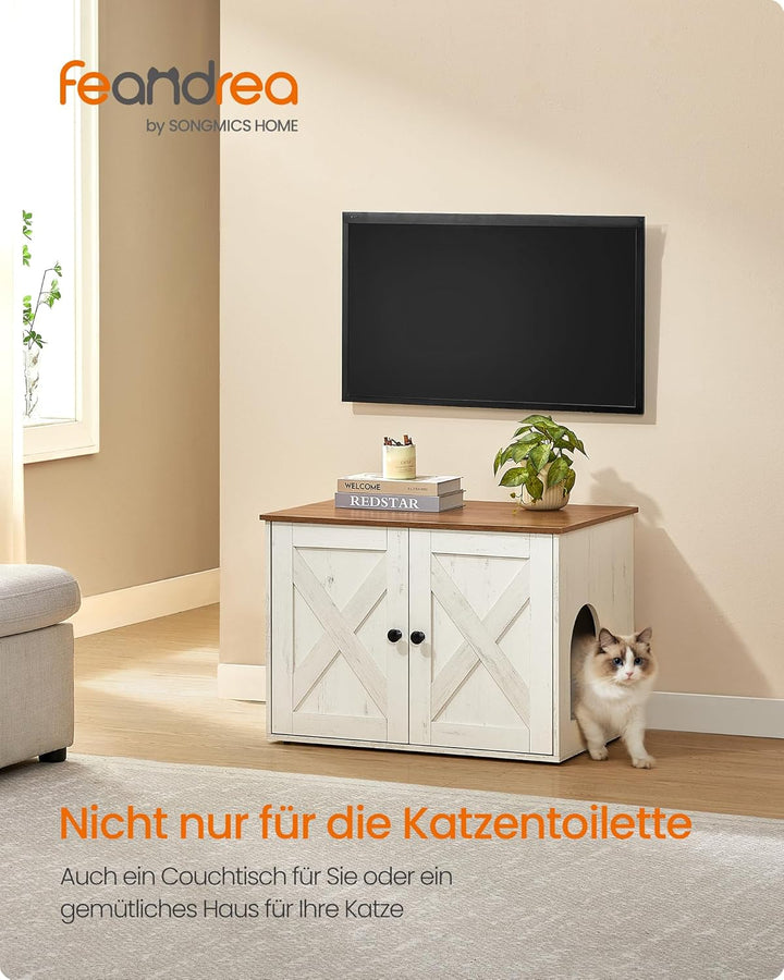 Feandrea Katzenhaus, Katzenklo-Schrank, Tisch, 70 x 50 x 50 cm, honigbraun-vintageweiss PCL022K02 50