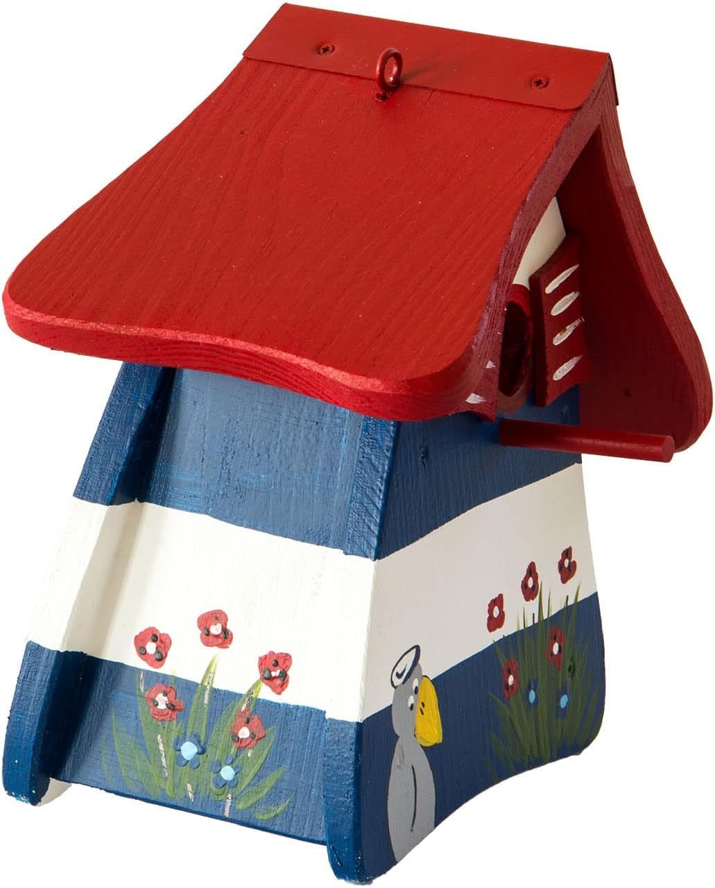 Nistkasten Leuchtturm blau/weiss, Vogelhaus aus Holz, Vogelhäuschen für Wildvögel, Nistvilla, Vogelv
