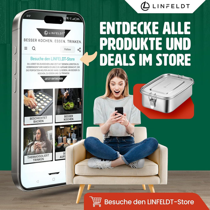 LINFELDT® Brotdose Edelstahl mit Fächern 1400ML - TOP EDELSTAHL BROTDOSE | Lunchbox Edelstahl - Brot