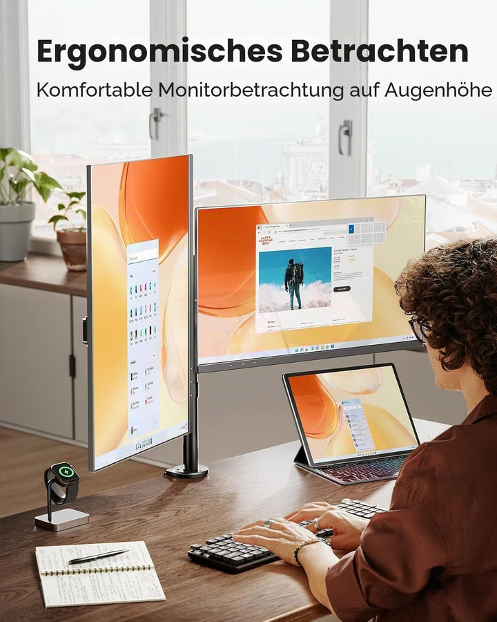 ErGear Monitor Halterung 2 Monitore für 13-32 Zoll Bildschirm, Bildschirmhalterung 2 Monitore Höhenv