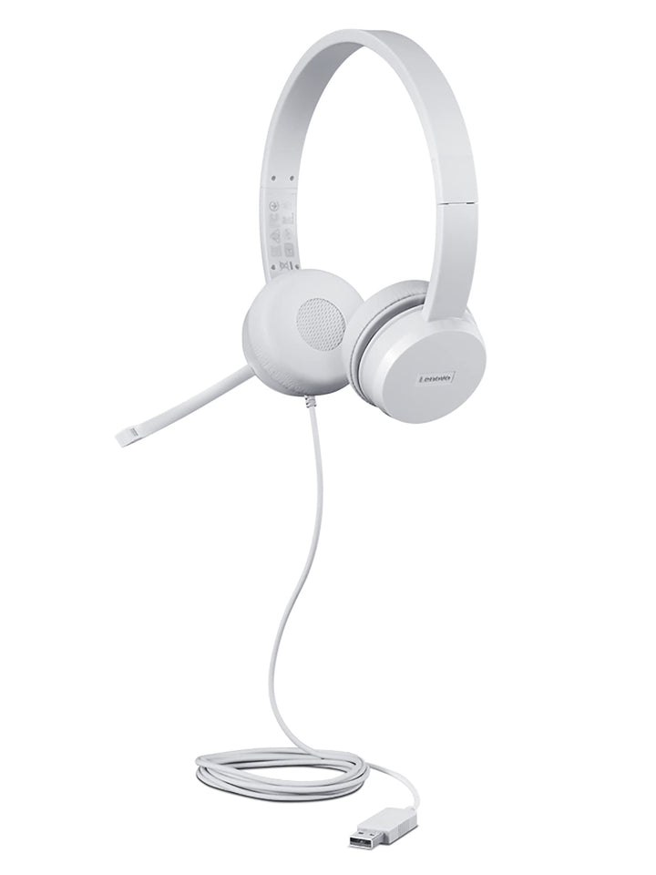 Lenovo 110 Analoge Stereo-Kopfhörer (Geräuschisolierung, drehbares Mikrofon, Leder und Schaumstoff-O