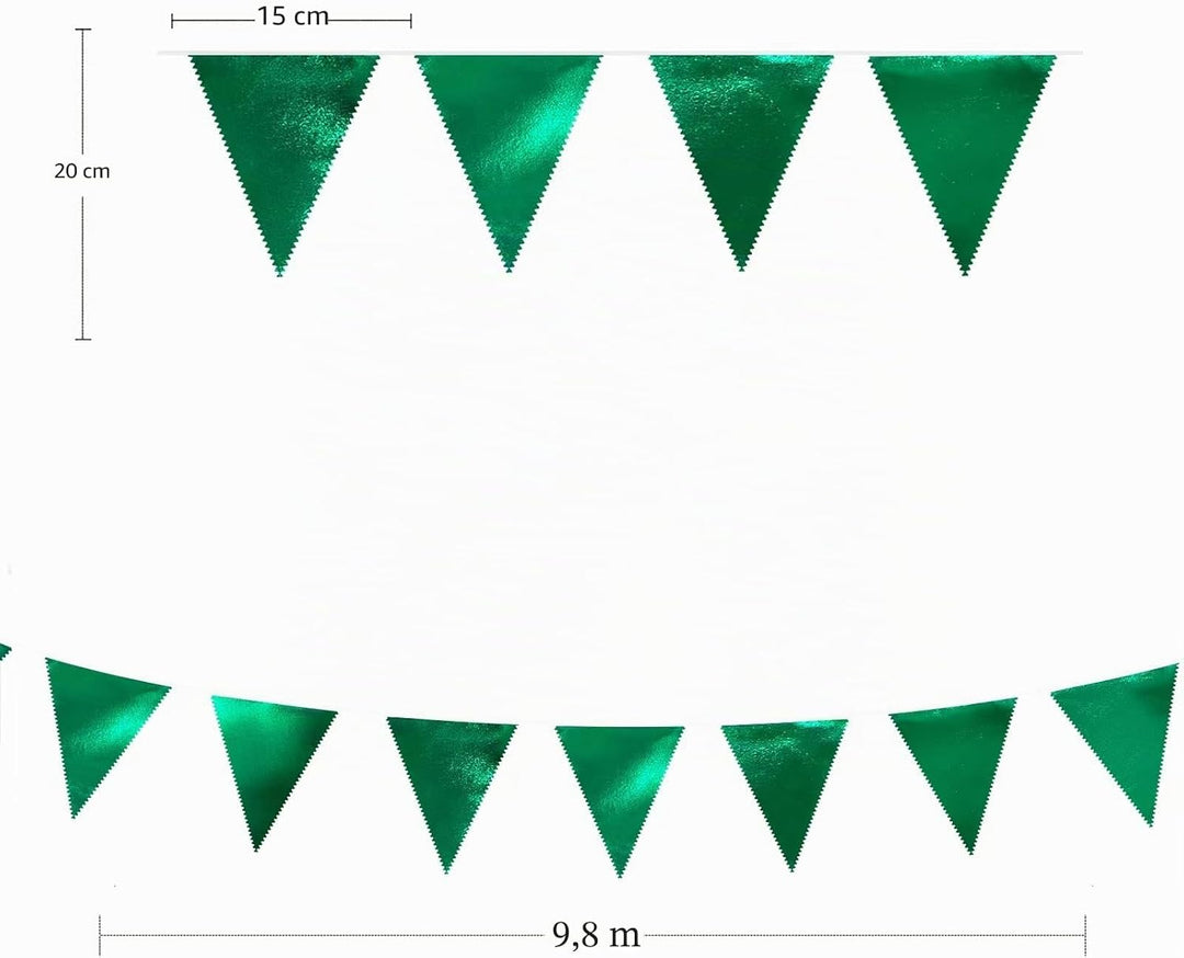 32 Fuss Grüne Stoff-Dreiecksbanner-Flagge Doppelseitig Metallisch Holografische Wimpelkette Girlande