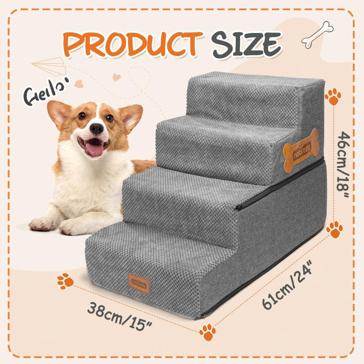 Nobleza Hundetreppe für Kleine Hunde, Hunderampe und Haustiertreppe mit Fusselrolle, 4 Stufen Katzen