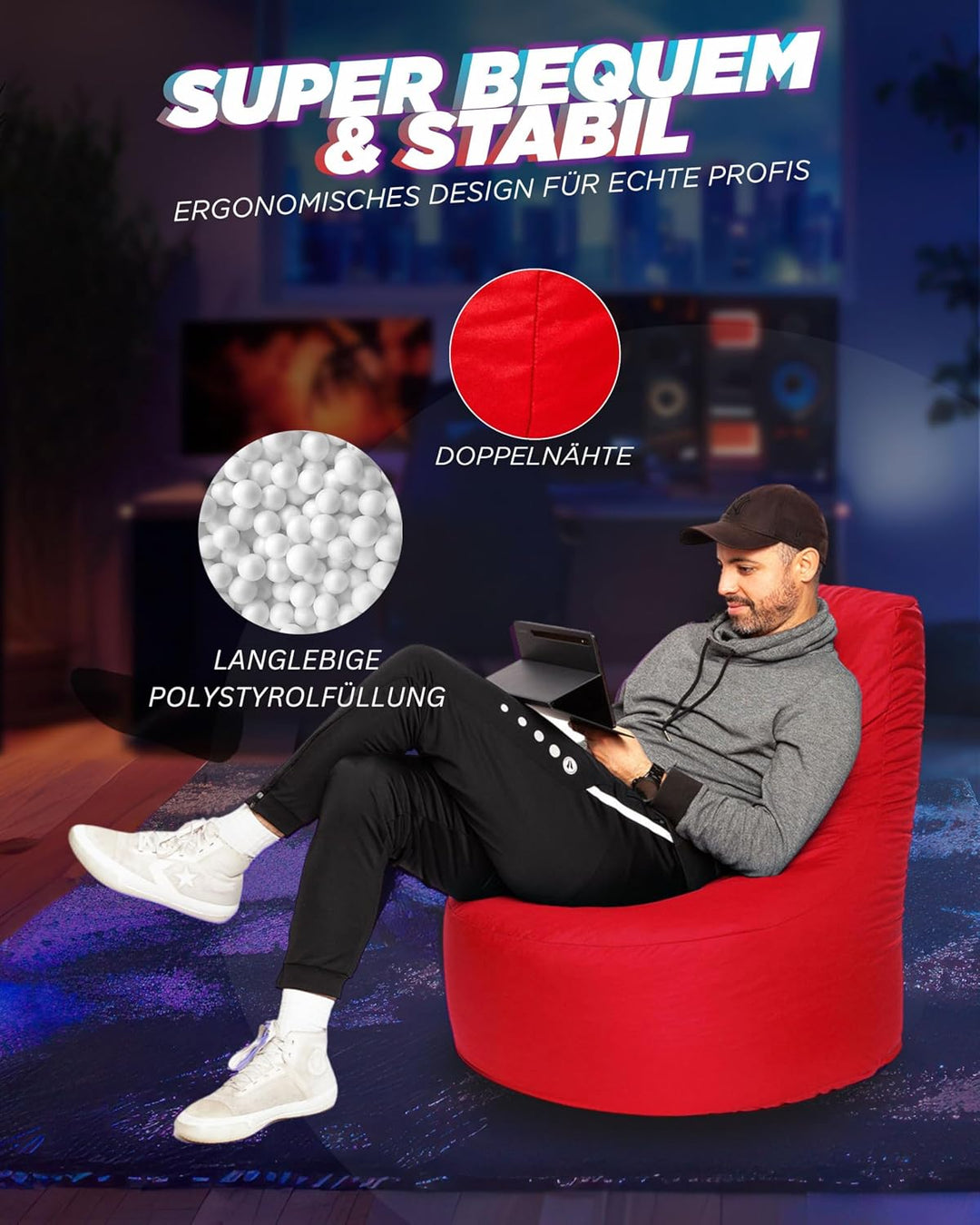 PATCH HOME Gamer Sessel mit Reissverschluss Lounge Kissen Sitzsack Sitzkissen Bean Bag In & Outdoor