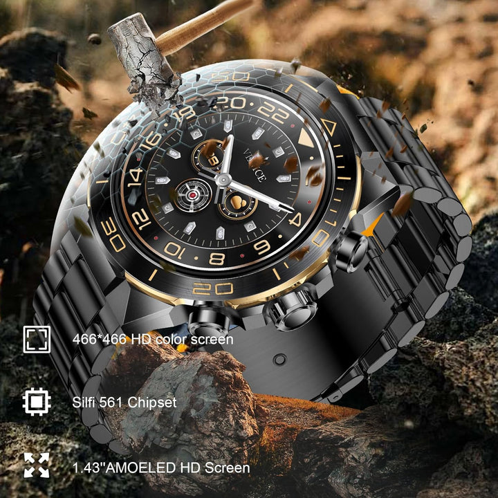 Smartwatch Herren mit Telefonfunktion, 1.44" AMOLED Uhren Herren mit IP68 Wasserdicht, Fitness Track