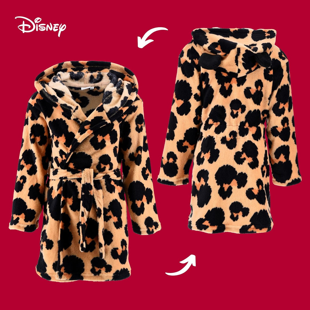 Disney Minnie Mouse Bademantel Mädchen, 3D Kapuzen Hausmantel Loungewear Weicher Fleece Morgenmantel