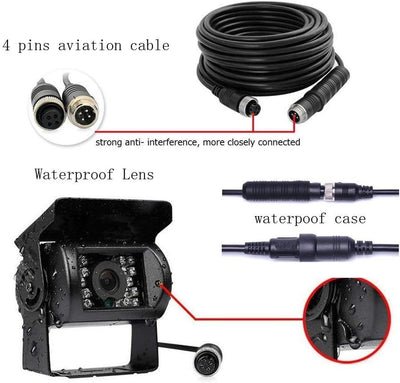 9 Zoll Rückfahrkamera Set mit 4pin Kabel, 4 Wasserdicht Spiegel Kameras für LKW Wohnmobil Wohnwagen