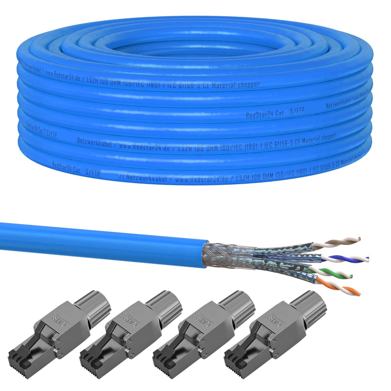 10m Cat 8 Verlegekabel + 4x RJ45 Stecker Werkzeuglos CAT8 Kabel Installationskabel Lan CAT8.1 Ethern