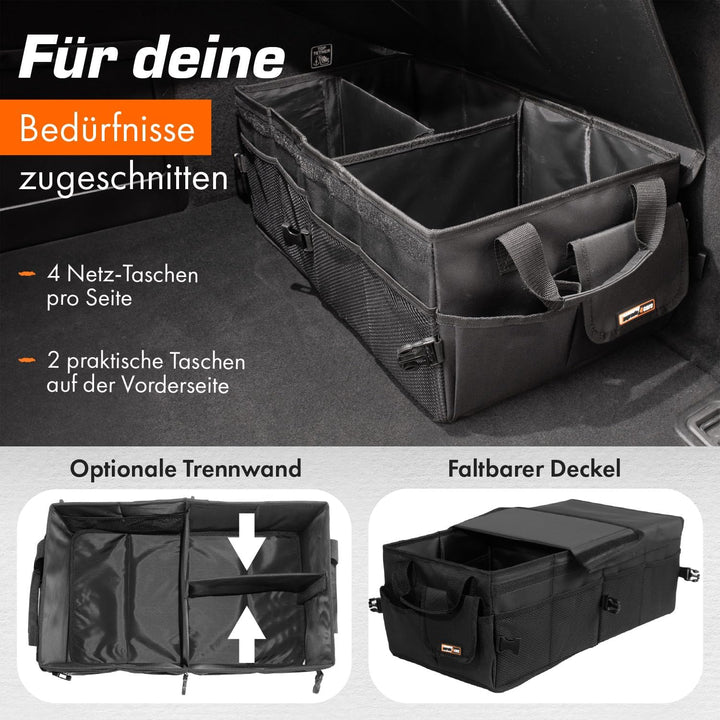Upgrade4cars Premium Kofferraum Organizer mit Deckel & Klett | Kofferraumtasche Gross, Faltbar & rut