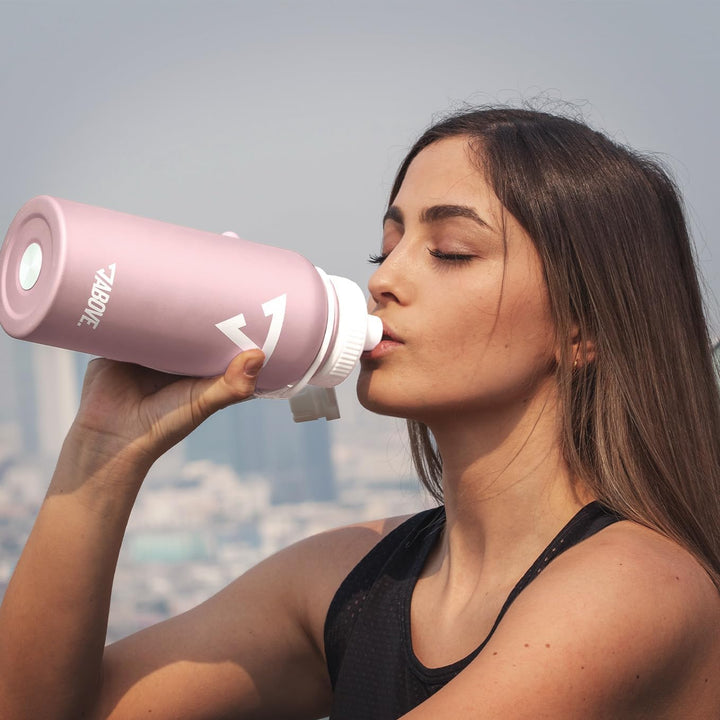 ABOVE. Trinkflasche Edelstahl 1L I Gratis Trinkverschluss I BPA-FREI I Thermosflasche hält bis zu 12