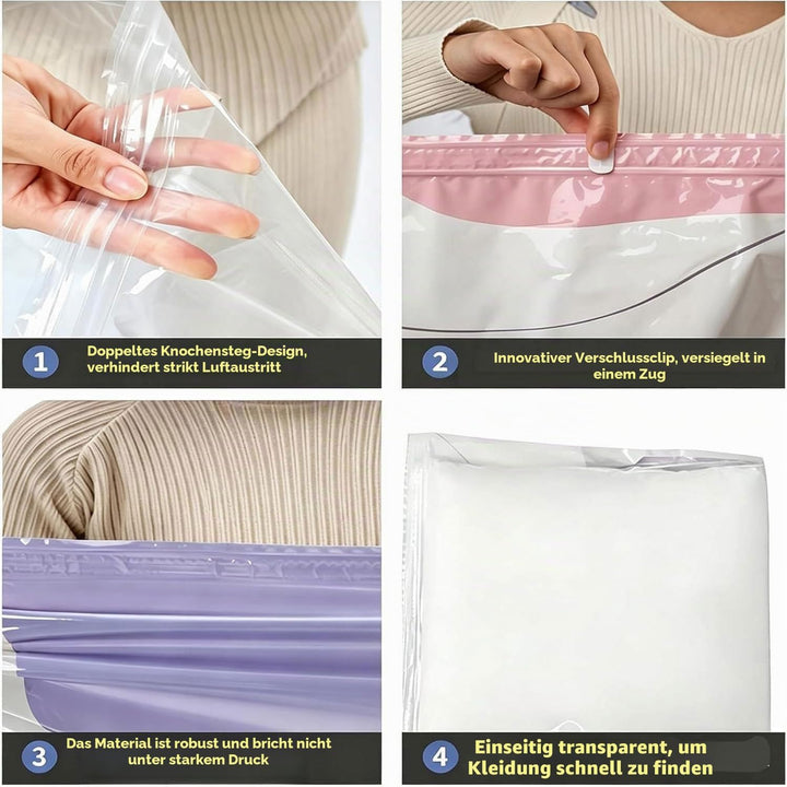 2 Pack No‑Pump Vacuum Storage Bags, Vakuumbeutel ohne Pumpe, Vakuum-Aufbewahrungsbeutel, platzsparen