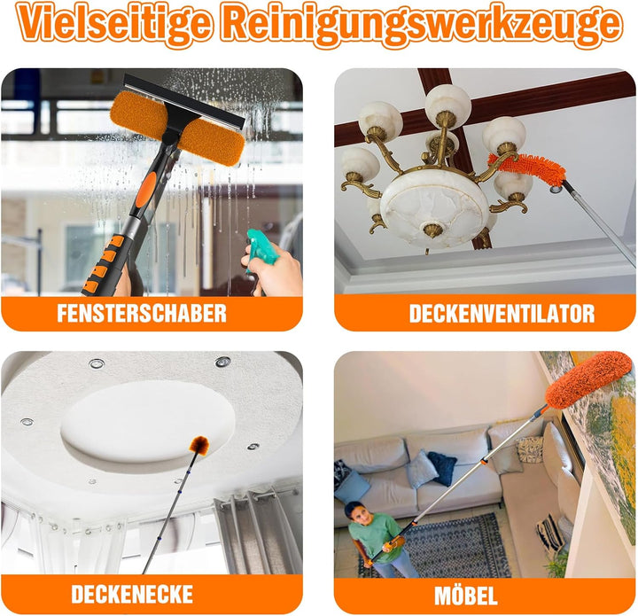 6M Staubwedel Teleskop Waschbar, Spinnwebenbesen mit Teleskopstiel, Fensterabzieher zum Reinigen von